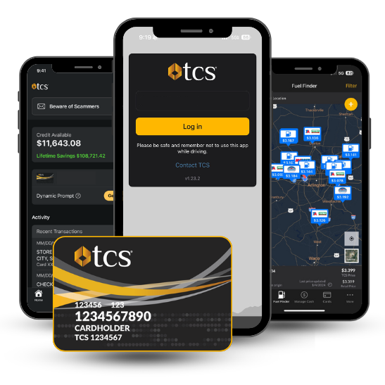 TCS Fuel App for truckers | Log in, view lifetime savings, find fuel discounts and manage your fuel card on the go.