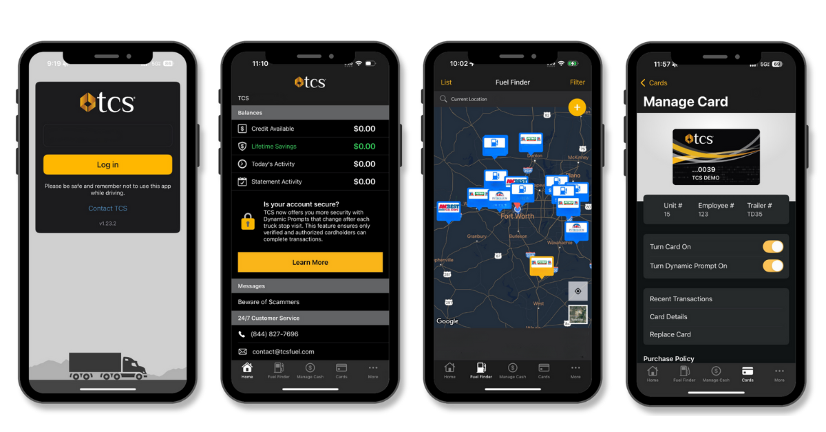 Mobile app screens