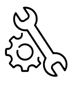 Vector icon of a gear and wrench.
